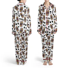 Women's Graphic Flat Queen of Spades Playing Card Pattern Black Red Blue Yellow Dynamic Spade Symbols QUEEN Text Satin Pajamas Set