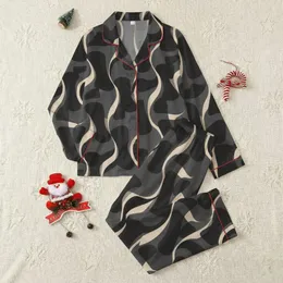 Women's Sophisticated Black Charcoal Muted Beige Abstract Flowing Fabric Shapes Satin Pajamas Set