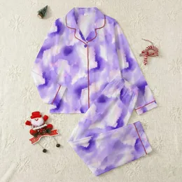 Women's Dreamy Lavender Violet White Blush Pink Abstract Fluid Watercolor Pattern Satin Pajamas Set