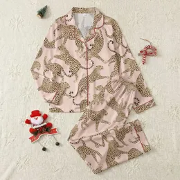 Women's Blush Pink Tan Brown-Black Illustrative Dynamic Leopard Flowing Pattern Satin Pajamas Set