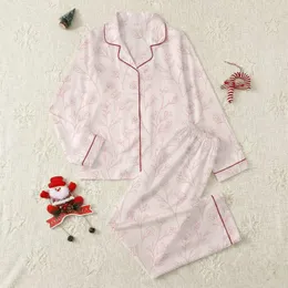Women's Soft Blush Pink Tone-on-Tone Serene Minimalist Botanical Pattern Satin Pajamas Set