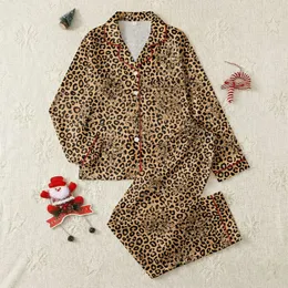 Women's Realistic Leopard Print Golden Tan Deep Black Baroque Floral Swirls Satin Pajamas Set