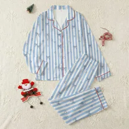Women's Pale Sky Blue & Crisp White Fine Striped with Dark Navy Delicate Bows, Tiny Hearts & Minimalist Stars Satin Pajamas Set