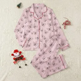 Women's Soft Pastel Pink Whimsical Butterfly Flat Line Art Pattern Satin Pajamas Set