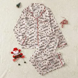 Women's Coral Pink Vector Coffee Bean & Steaming Cup Heart Outline Pattern Satin Pajamas Set