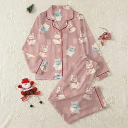Women's Muted Baby Pink Fluffy Rabbit Teddy Bear Quilted Ribbed Cozy Seamless Pattern Satin Pajamas Set
