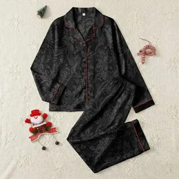 Women's Opulent Deep Black Dark Charcoal Intricate Floral Lace Baroque Scrollwork Satin Pajamas Set