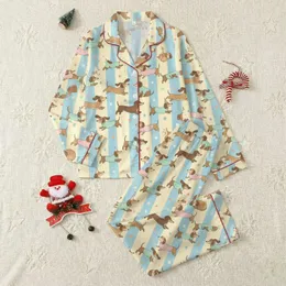 Dachshund Lovers' Whimsical Brown Dachshund Dog Pattern with Mint Pink Sweaters & Pastel Stripes Satin Pajamas Set
