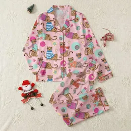 Youth's Cartoon Pop Art Leopard Pattern Pastel Pink with Vibrant Sweaters & Retro Sunglasses Satin Pajamas Set