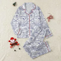 Whimsical Dreamers' Royal Blue White Toile de Jouy Mermaid Ocean Fantasy Print Satin Pajamas Set