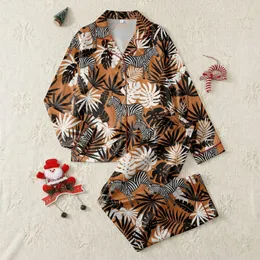 Women's Vibrant Burnt Orange Tropical Jungle Zebra Black White Foliage Pattern Satin Pajamas Set