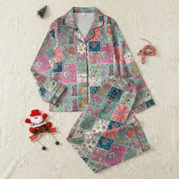 Women's Vintage Bohemian Patchwork Floral Paisley Folk Art Hot Pink Teal Mosaic Satin Pajamas Set