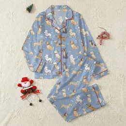 Dog Lovers' Muted Periwinkle Blue Playful Cartoon Diverse Dog Breeds Scatter Print Satin Pajamas Set