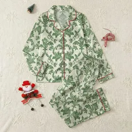 Women's Vintage Rococo Damask Forest Green Cream Acanthus Leaf & Bird Art Satin Pajamas Set