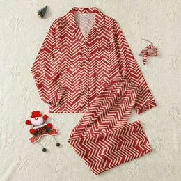 Women's Vibrant Red Cream Off-White Minimalist Geometric Zigzag Stripes Satin Pajamas Set