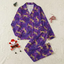 Vibrant Fashion Lovers' Stylized Light Gold Tan Leopard Pattern Hot Pink Border Royal Purple Jungle Foliage Satin Pajamas Set