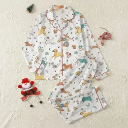 Kids' Whimsical Multi-Color Cartoon Dogs: Poodle, Beagle, Dalmatian, Dachshund with Paw Prints on White Satin Pajamas Set