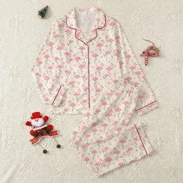 Women's Whimsical Bubblegum Pink Flamingo & Pastel Heart Seamless Ivory Pattern Satin Pajamas Set
