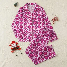 Women's Vibrant Fuchsia Hot Pink Leopard Spot White Abstract Blobs Pattern Satin Pajamas Set
