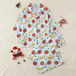 Women's Cheerful Cartoon Red Tomato Yellow Banana Blue Berry Vertical Stripe Satin Pajamas Set