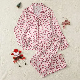 Women's Pastel Pink Ditsy Floral Fuchsia Crimson Petal Light Blue Stem Pattern Satin Pajamas Set