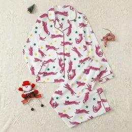Women's Whimsical Hot Pink Fuchsia Cartoon Leopard Star Yellow Emerald Green White Vector Pattern Satin Pajamas Set