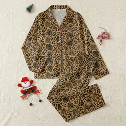 Men's Classic Golden Tan Leopard Spot & Dark Tropical Monstera Palm Leaf Pattern Satin Pajamas Set