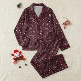 Women's Deep Burgundy White Whimsical Celestial Stars Moons Constellations Hand-Drawn Script Satin Pajamas Set