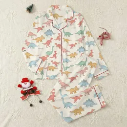 Unisex Dinosaur Lovers' Whimsical Hand-Drawn Dinosaurs in Muted Pastel Tones on Cream Satin Pajamas Set