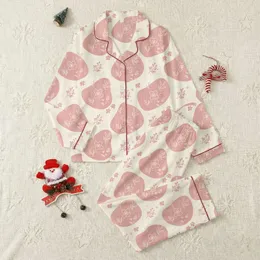 Women's Delicate Vintage Illustrative Cherry Blossom Botanical Inverted Pastel Pink & Cream Pattern with Subtle Scattered Dots Satin Pajamas Set