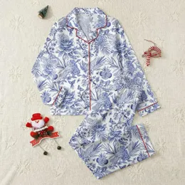Women's Intricate Cerulean Blue Toile Peony Butterfly Songbird Etched Pattern Satin Pajamas Set