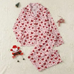 Women's Sweet Light Pink Scattered Maroon Red & Black Heart Motifs Satin Pajamas Set