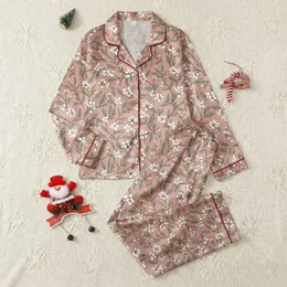 Women's Dusty Rose Vintage Botanical Olive Green Leaves White Flowers Berries Satin Pajamas Set