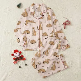 Women's Hand-Drawn Serval Cats Pastel Pink Seamless Pattern with Ochre & Black Spots Satin Pajamas Set