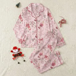 Women's Elegant Champagne Bottle Flute Ribbon & Rose Blush Pink Pattern - Luxury Fabric Satin Pajamas Set