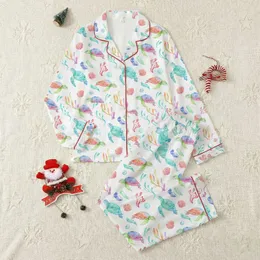 Women's Whimsical Watercolor Sea Turtle & Seashell Pattern in Aqua Teal Pink Lavender Satin Pajamas Set