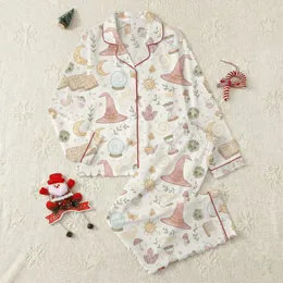 Whimsical Witchy Dreamer Magical Celestial Floral Pattern All-Over Loungewear Satin Pajamas Set