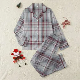 Classic Style Tartan Plaid Jacket: Greige, Maroon & Slate with Denim Accents Satin Pajamas Set