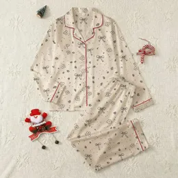 Women's Cream White Charcoal Black Sweet Minimalist Bows Flowers Leaves Dots Pattern Satin Pajamas Set