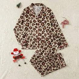 Women's Organic Leopard Spot Pattern: Reddish-Brown, Black Contours & Speckles on Light Sandy Beige Satin Pajamas Set