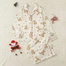 Whimsical Dreamer Cozy Sleep Set: Sleepy Teddy Bear & Celestial Moons Stars Pattern Satin Pajamas Set