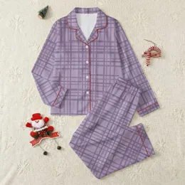Women's Soft Muted Lavender Abstract Geometric Textured Stripe Pattern Satin Pajamas Set
