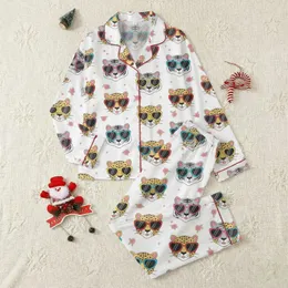 Playful Style Enthusiasts' Whimsical Tiger & Leopard Faces, Neon Sunglasses, Pink Roses, & Sparkle Pattern Satin Pajamas Set