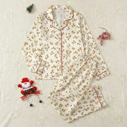 Women's Delicate Hand-Drawn Mustard Yellow Daisy Dark Brown Centers Cream Pattern Satin Pajamas Set