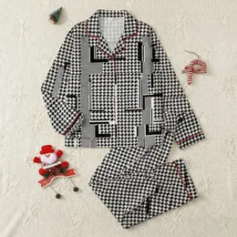 Stylish Geometric Pattern: Abstract Black White Houndstooth Design with Linear Blocks Satin Pajamas Set