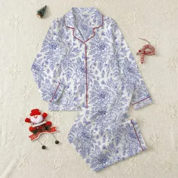 Women's Black Outlined Indigo & Sky Blue Botanical Peony Wisteria Butterfly Engraving on White Satin Pajamas Set