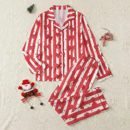 Women's Vibrant Red White Stripe Sweet Playful Bow Polka Dot Star Pattern Satin Pajamas Set
