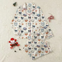 Women's Whimsical Navy & Terracotta Storybook Pattern with Clocks, Books & Bows Satin Pajamas Set