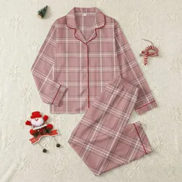 Women's Dusty Rose White Charcoal Black Classic Tartan Plaid Geometric Pattern Satin Pajamas Set