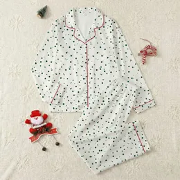 Adults' Soft Off-White Dark Forest Green Irregular Polka Dot Geometric Pattern Satin Pajamas Set